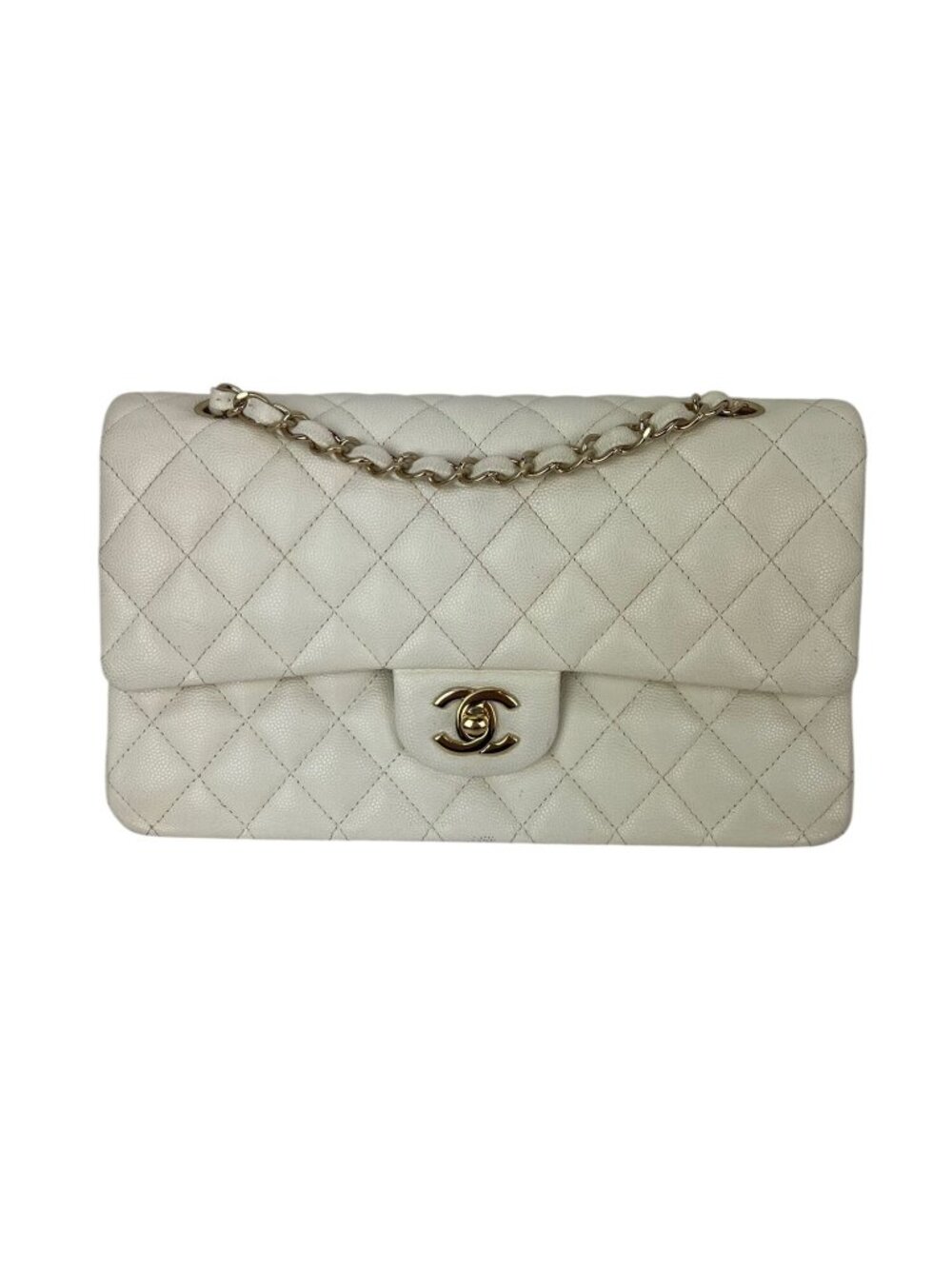 Chanel Caviar Quilted Medium Double Flap White Shoulder Bag